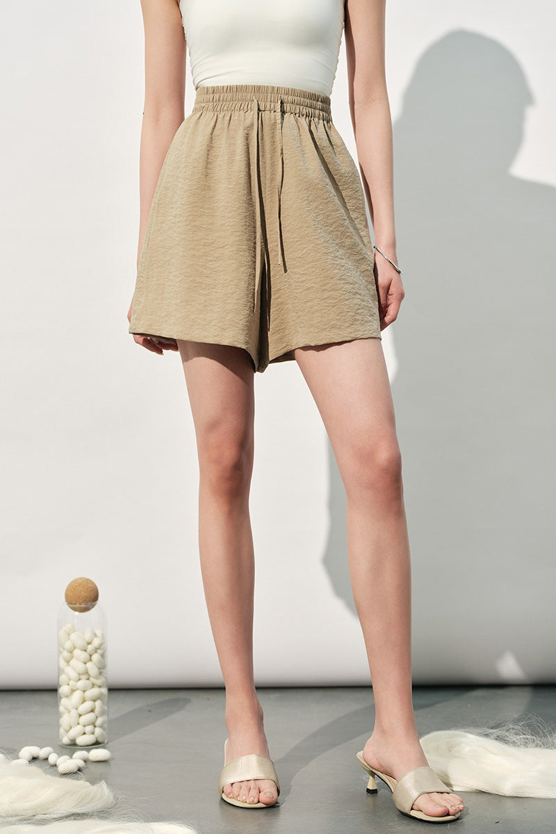 Silk Blend Elastic Waist Wide Leg Shorts