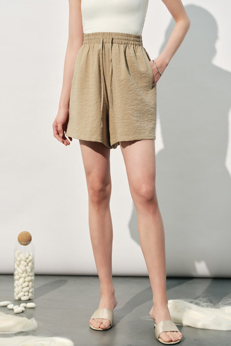 Silk Blend Elastic Waist Wide Leg Shorts