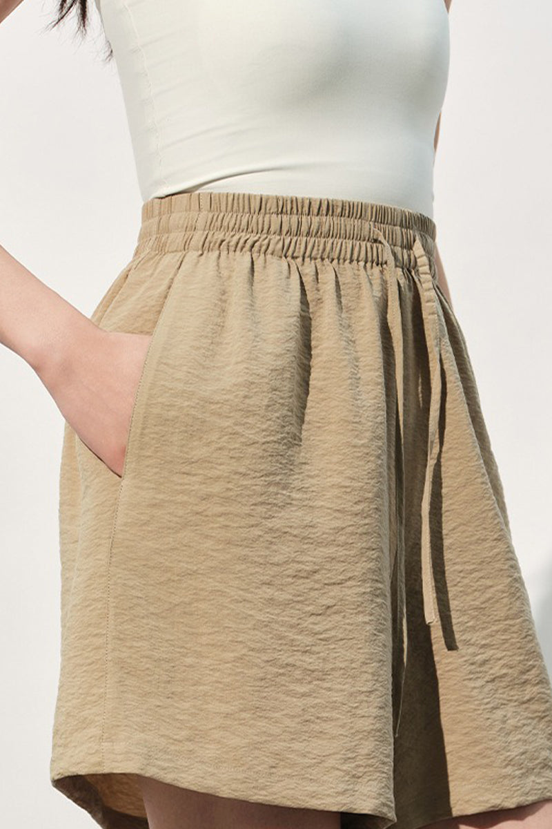 Silk Blend Elastic Waist Wide Leg Shorts