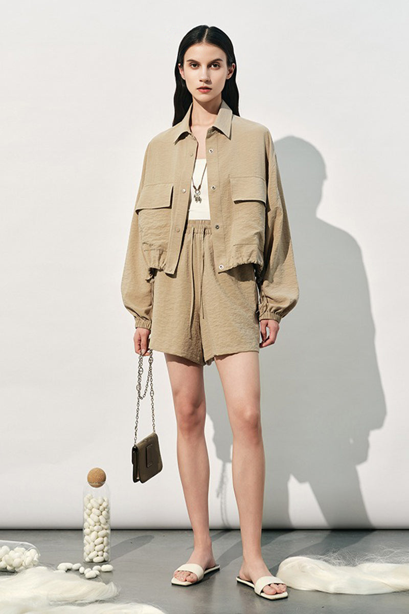 Silk Blend Elastic Waist Wide Leg Shorts