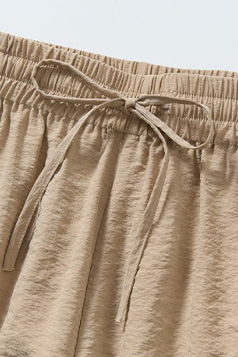 Silk Blend Elastic Waist Wide Leg Shorts