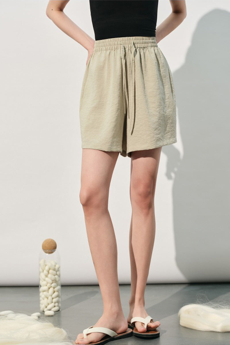 Silk Blend Elastic Waist Wide Leg Shorts