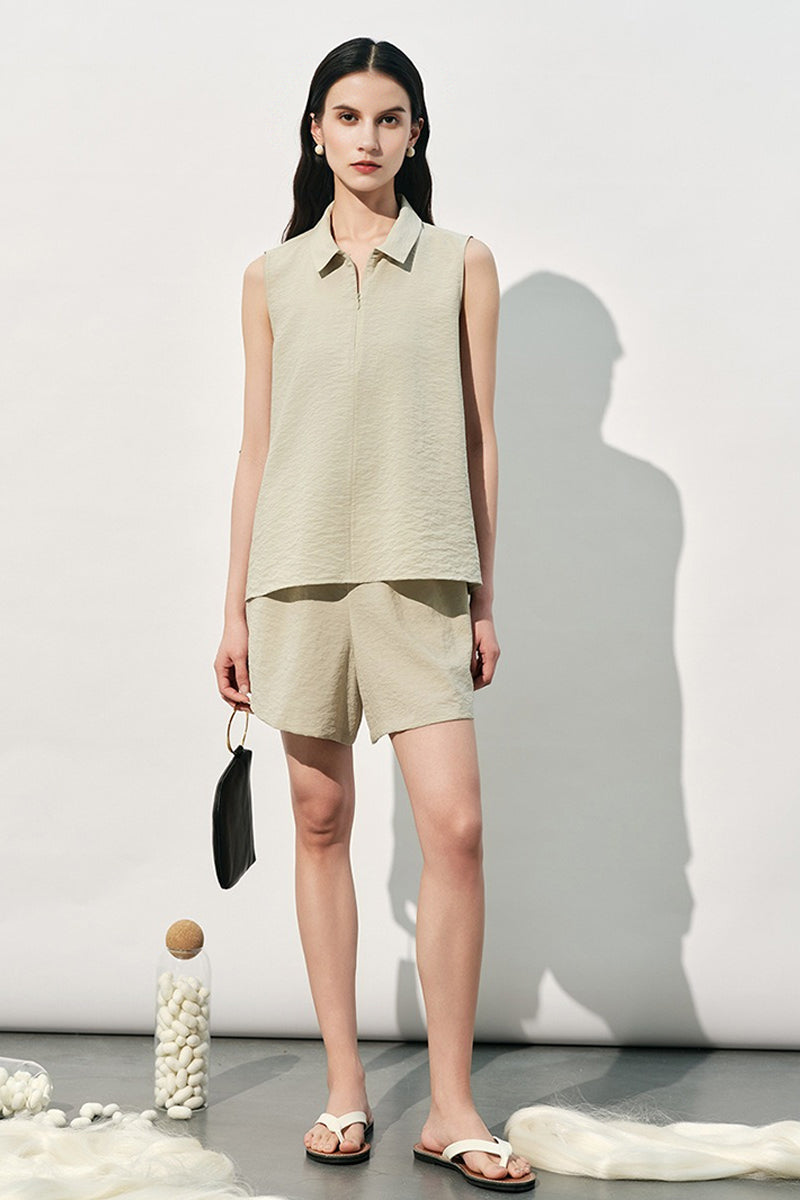 Silk Blend Elastic Waist Wide Leg Shorts