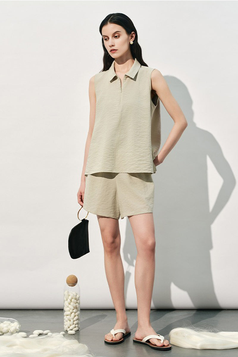 Silk Blend Elastic Waist Wide Leg Shorts