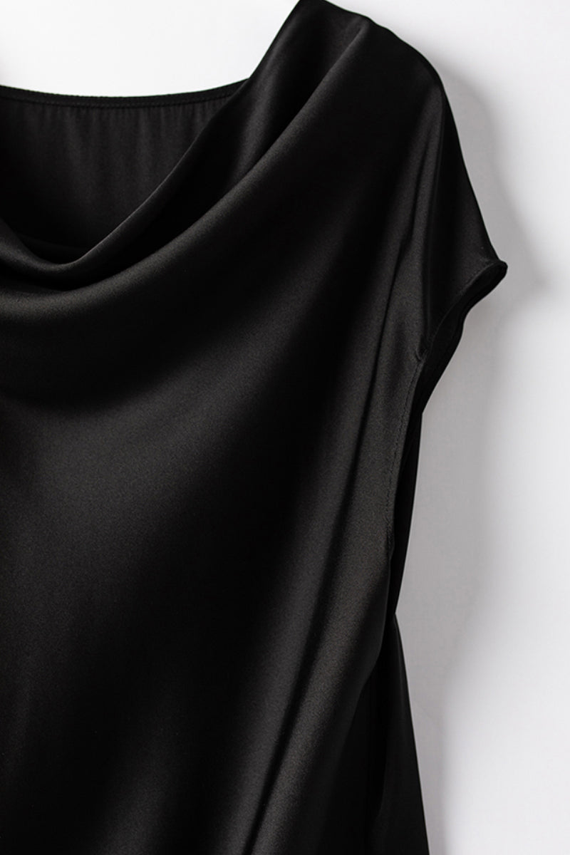 Silk Cowl-Neck Cap-Sleeve Blouse