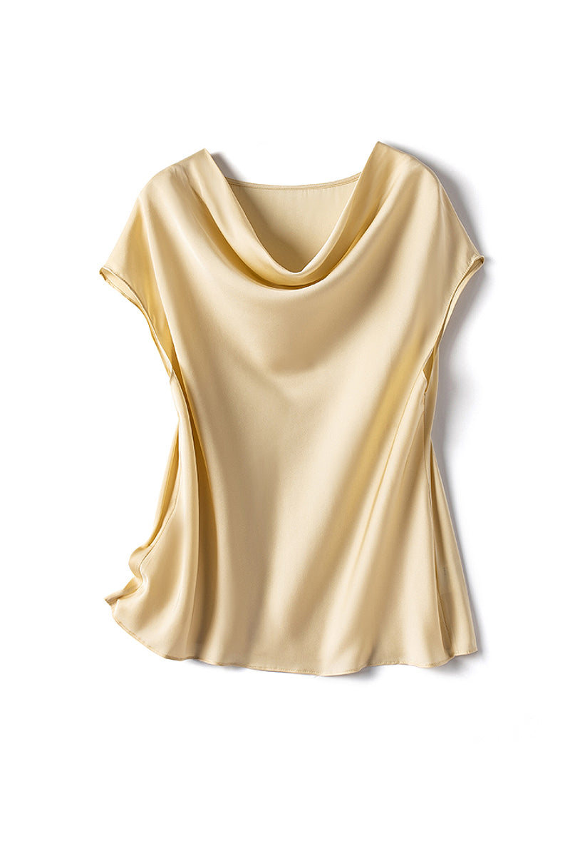 Silk Cowl-Neck Cap-Sleeve Blouse