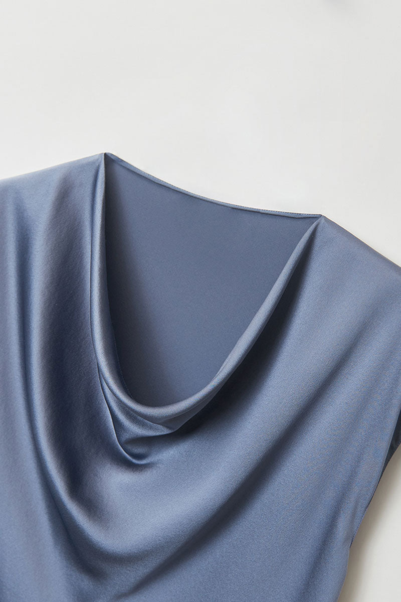 Silk Cowl-Neck Cap-Sleeve Blouse