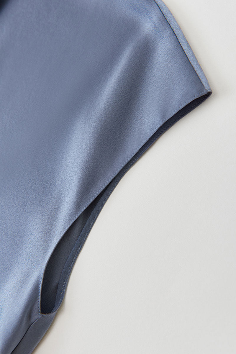 Silk Cowl-Neck Cap-Sleeve Blouse