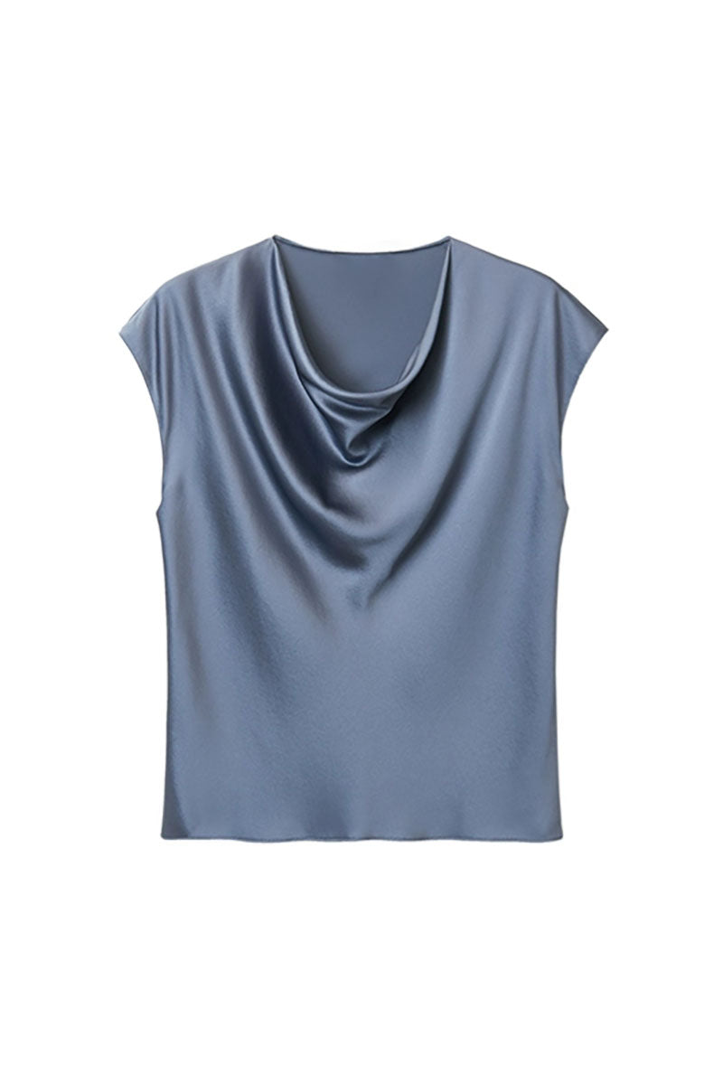 Silk Cowl-Neck Cap-Sleeve Blouse