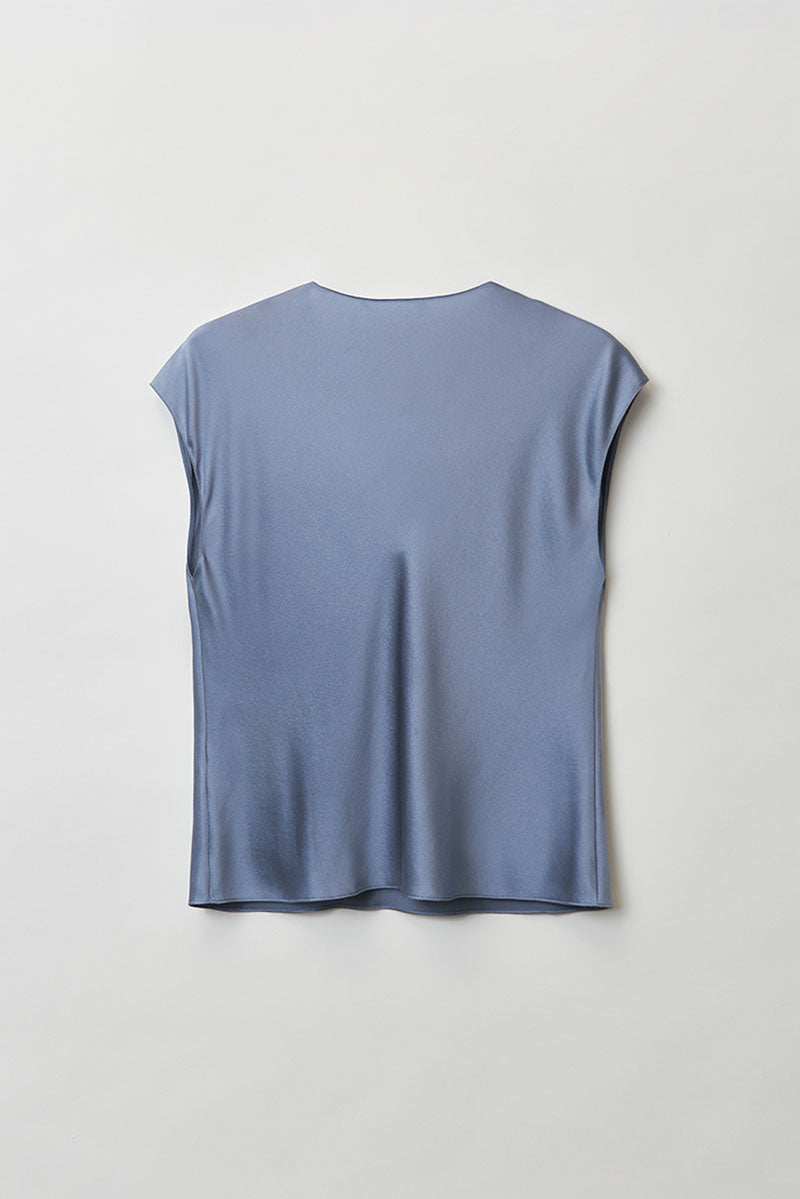 Silk Cowl-Neck Cap-Sleeve Blouse