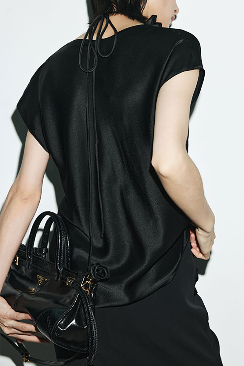 Silk Cowl-Neck Cap-Sleeve Blouse