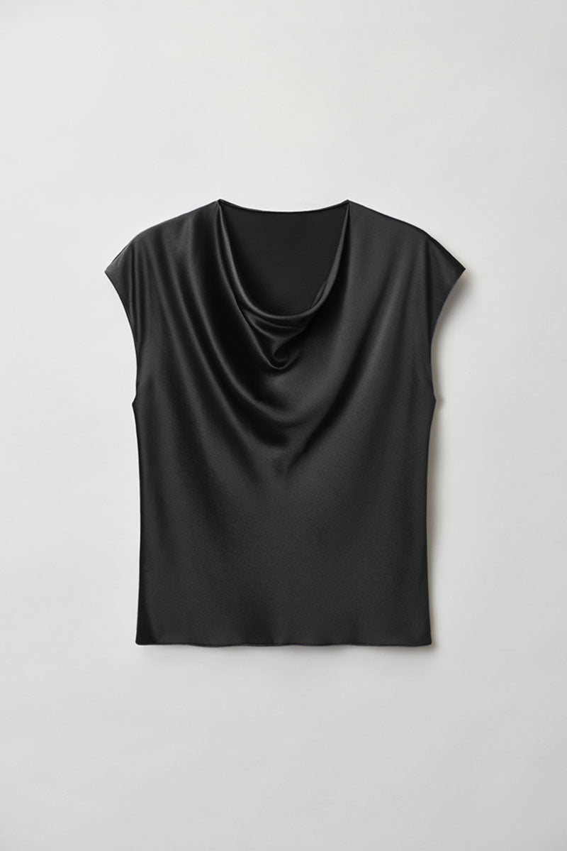 Silk Cowl-Neck Cap-Sleeve Blouse