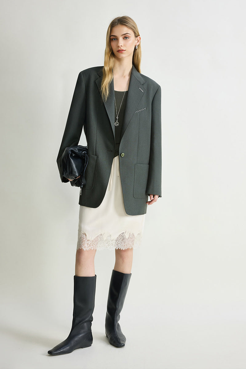 Silk Lace Trim Knee Skirt with Elastic Drawstring