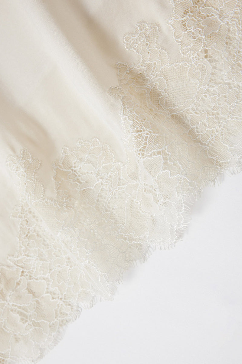 Silk Lace Trim Knee Skirt with Elastic Drawstring