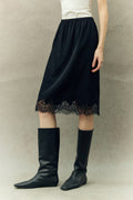 Silk Lace Trim Knee Skirt with Elastic Drawstring
