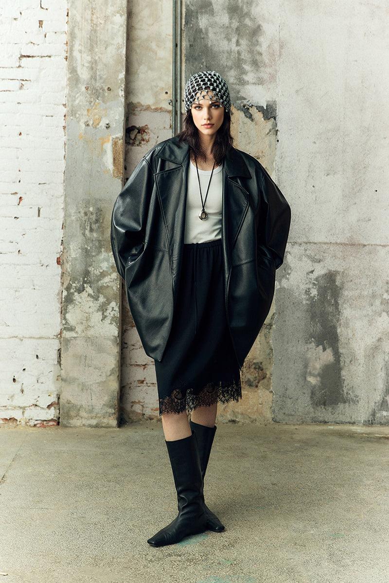 Silk Lace Trim Knee Skirt with Elastic Drawstring