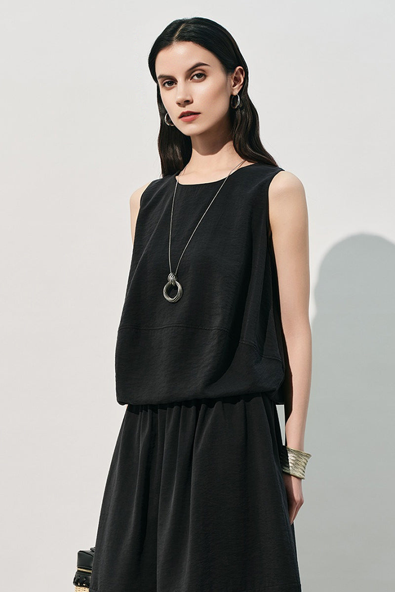 Silk Sleeveless Loose Fit Round Neck Top