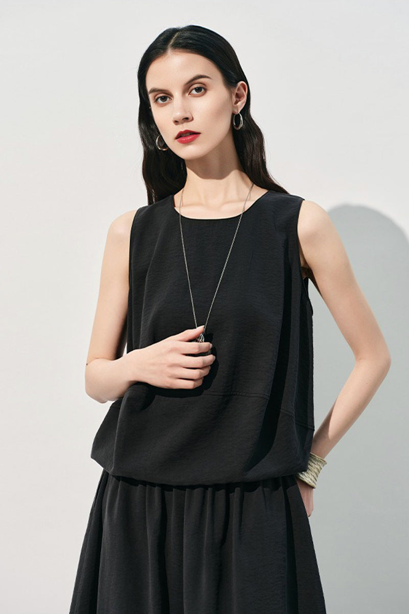 Silk Sleeveless Loose Fit Round Neck Top