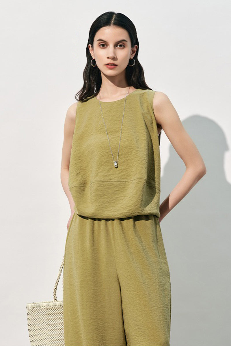 Silk Sleeveless Loose Fit Round Neck Top