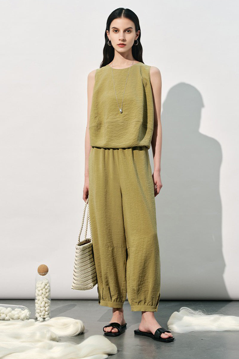 Silk Sleeveless Loose Fit Round Neck Top