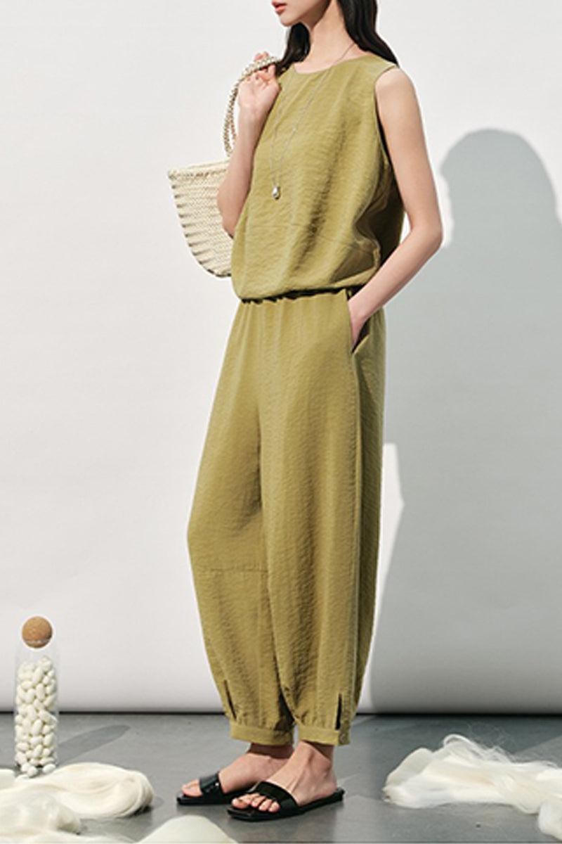 Silk Sleeveless Loose Fit Round Neck Top