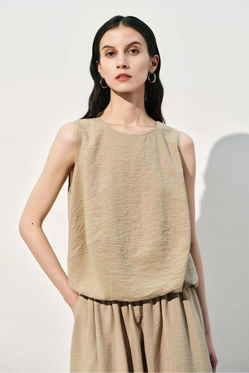 Silk Sleeveless Loose Fit Round Neck Top