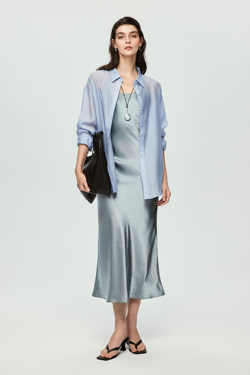 Silver Bias Cut Satin Slip Midi Dress