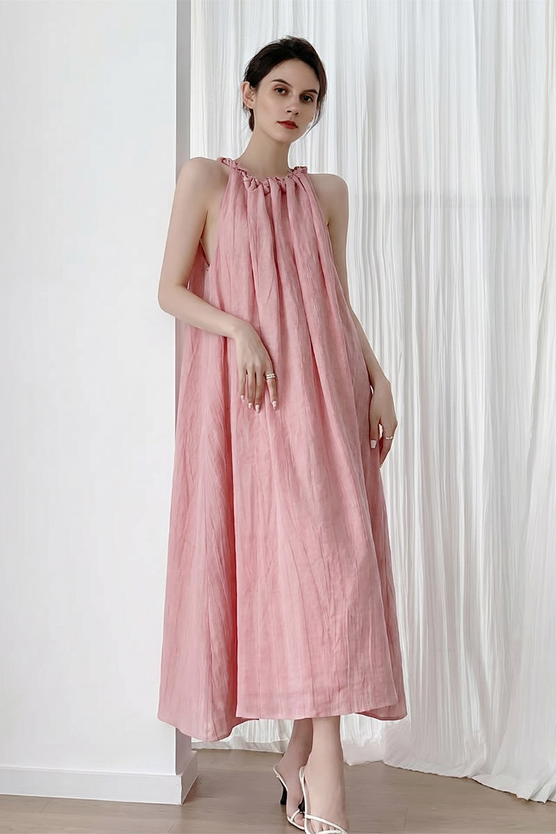 Sleeveless Linen Halter Summer Dress