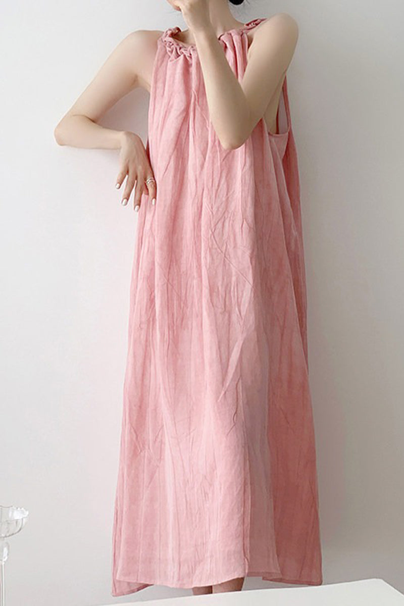 Sleeveless Linen Halter Summer Dress