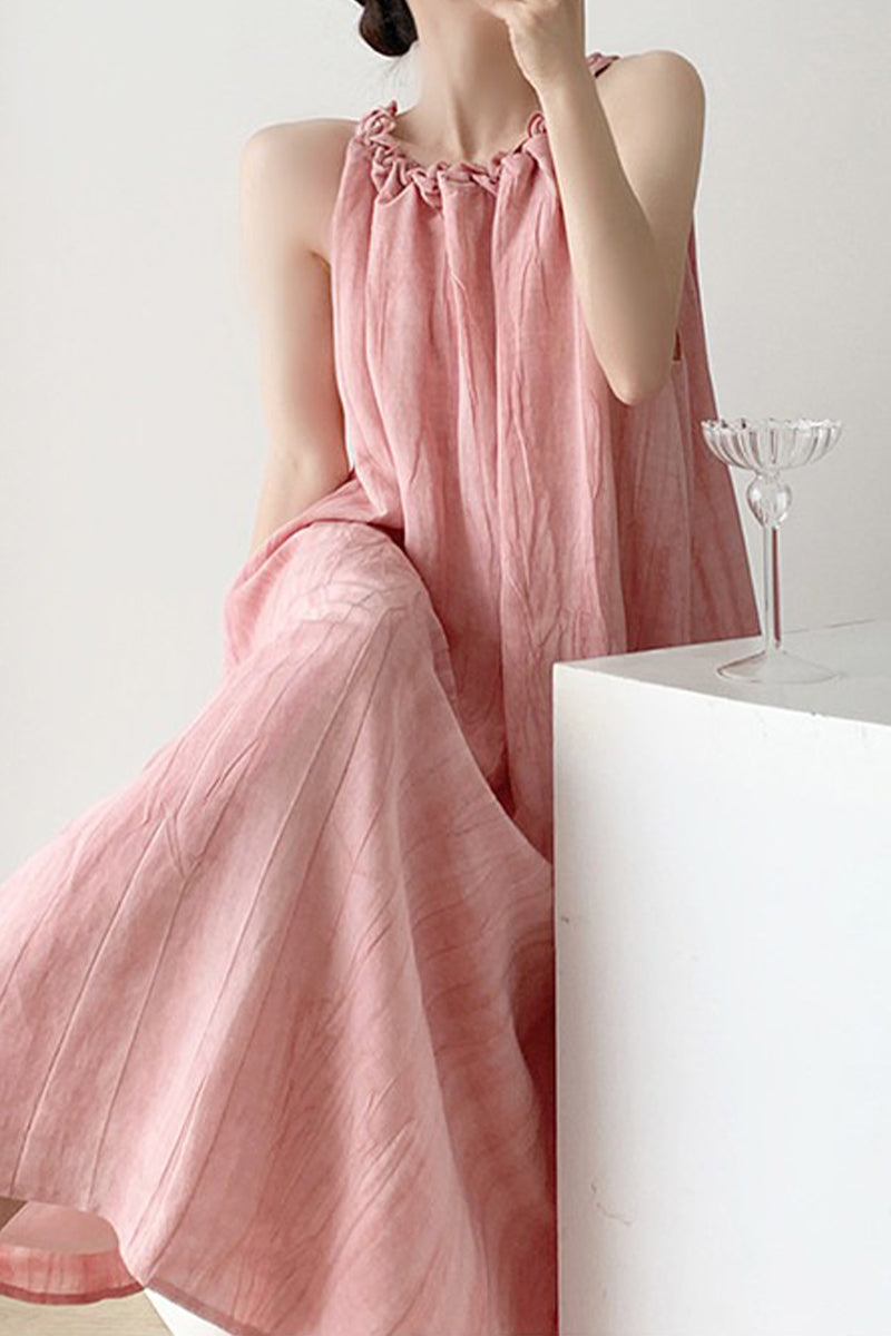 Sleeveless Linen Halter Summer Dress
