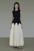Sleeveless Scalloped Waist Colorblock Maxi Dress