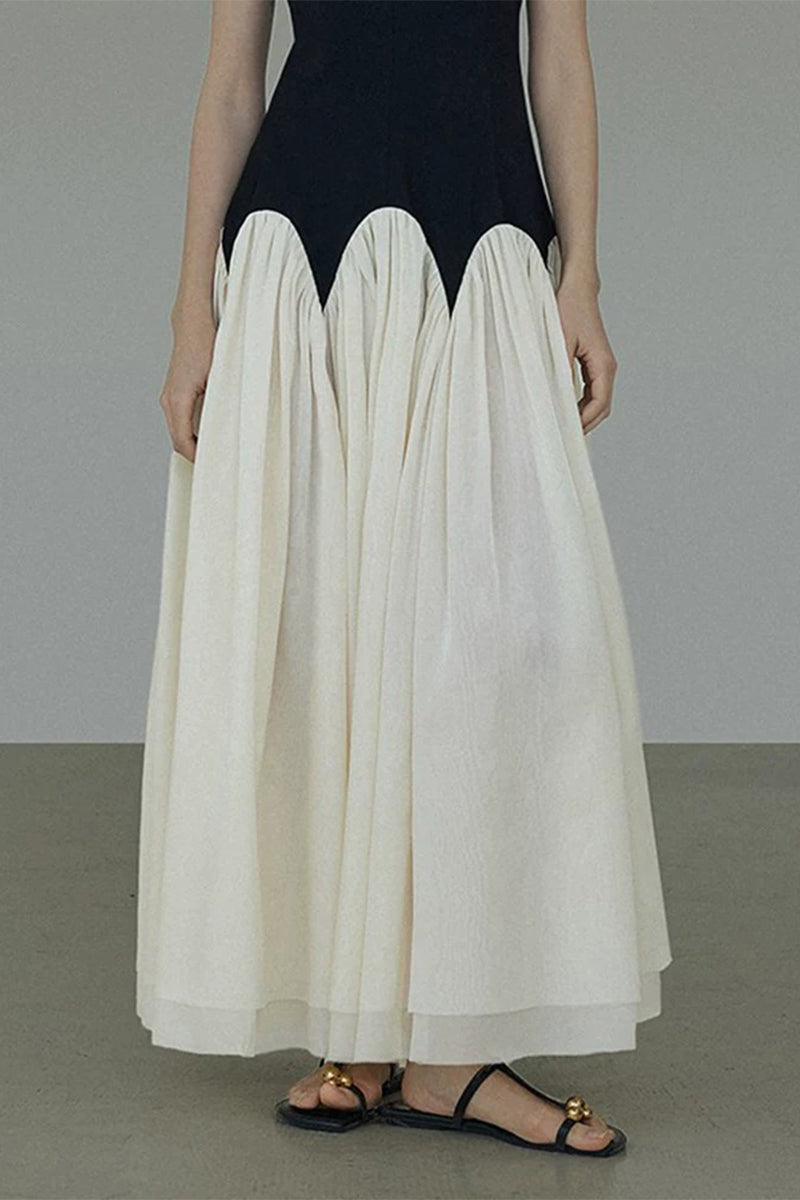 Sleeveless Scalloped Waist Colorblock Maxi Dress