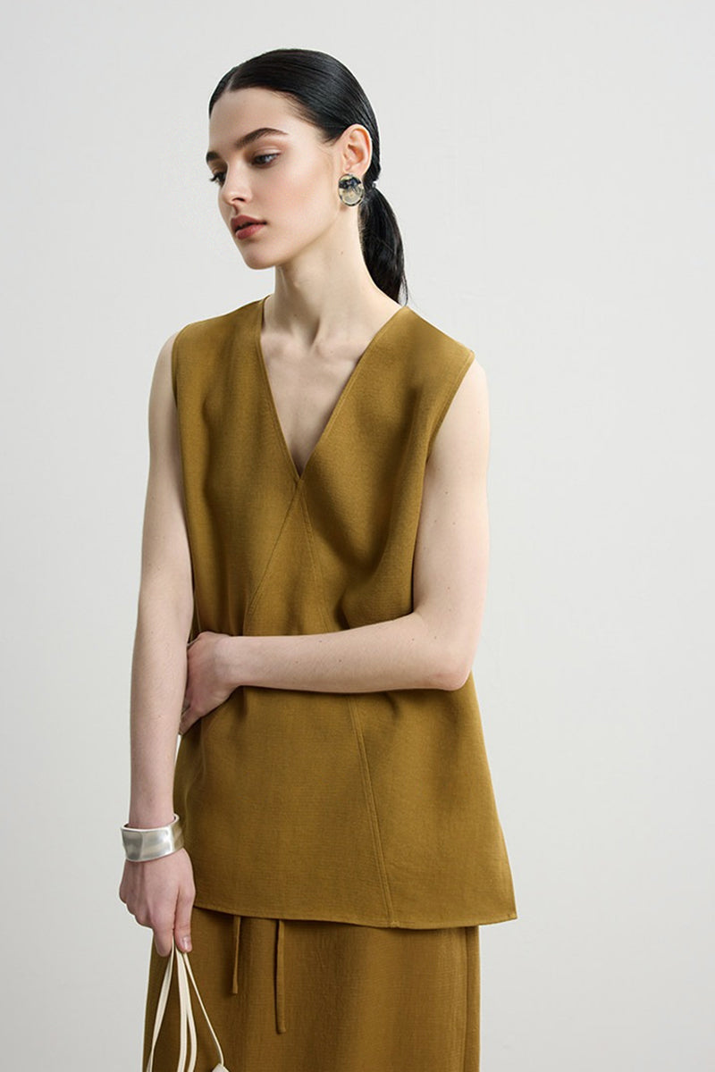 Sleeveless V Neck Tencel Linen Tank Top