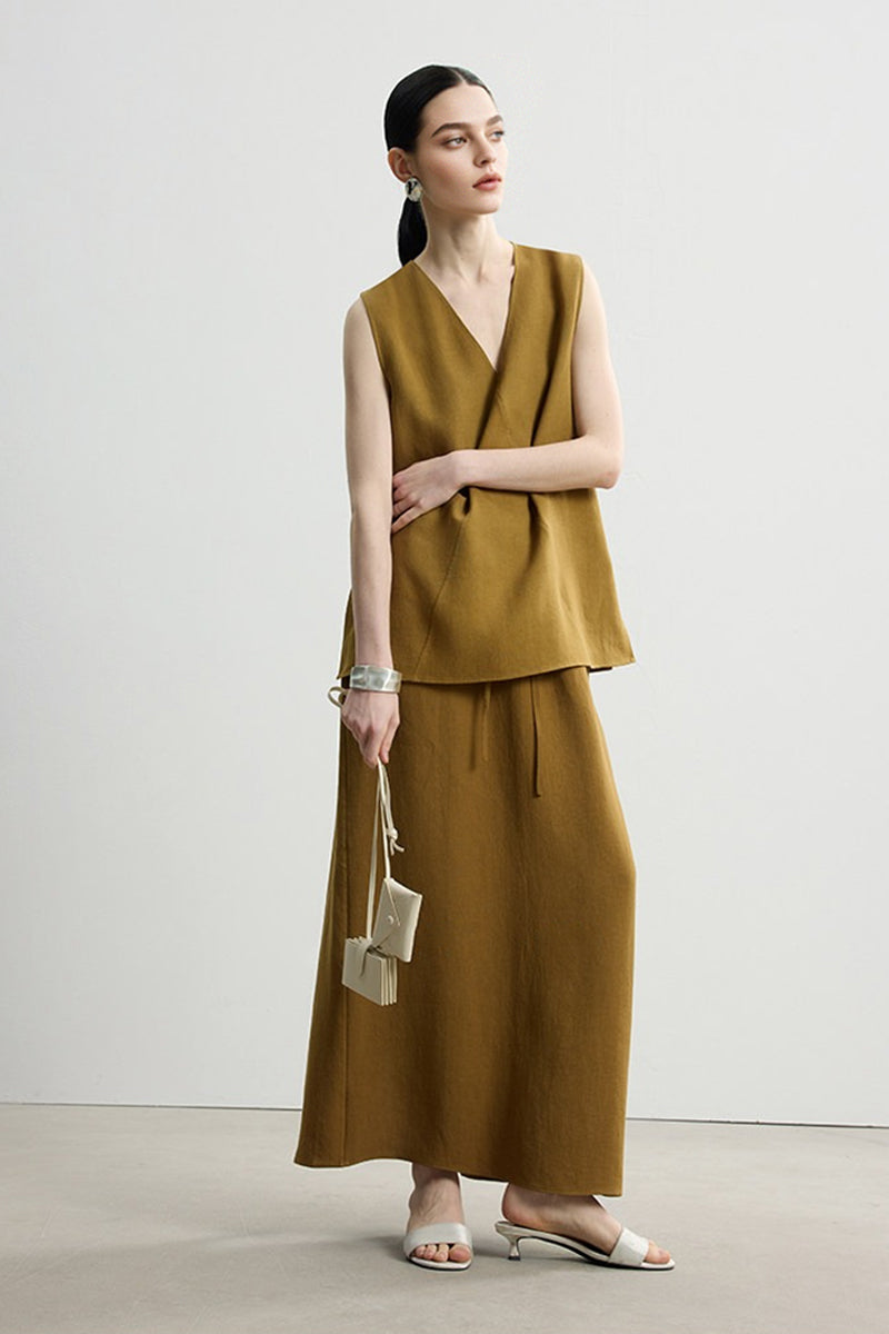 Sleeveless V Neck Tencel Linen Tank Top