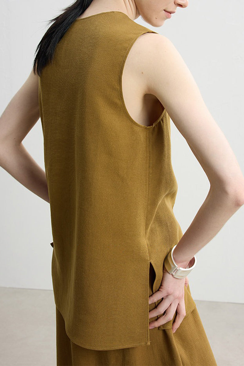 Sleeveless V Neck Tencel Linen Tank Top