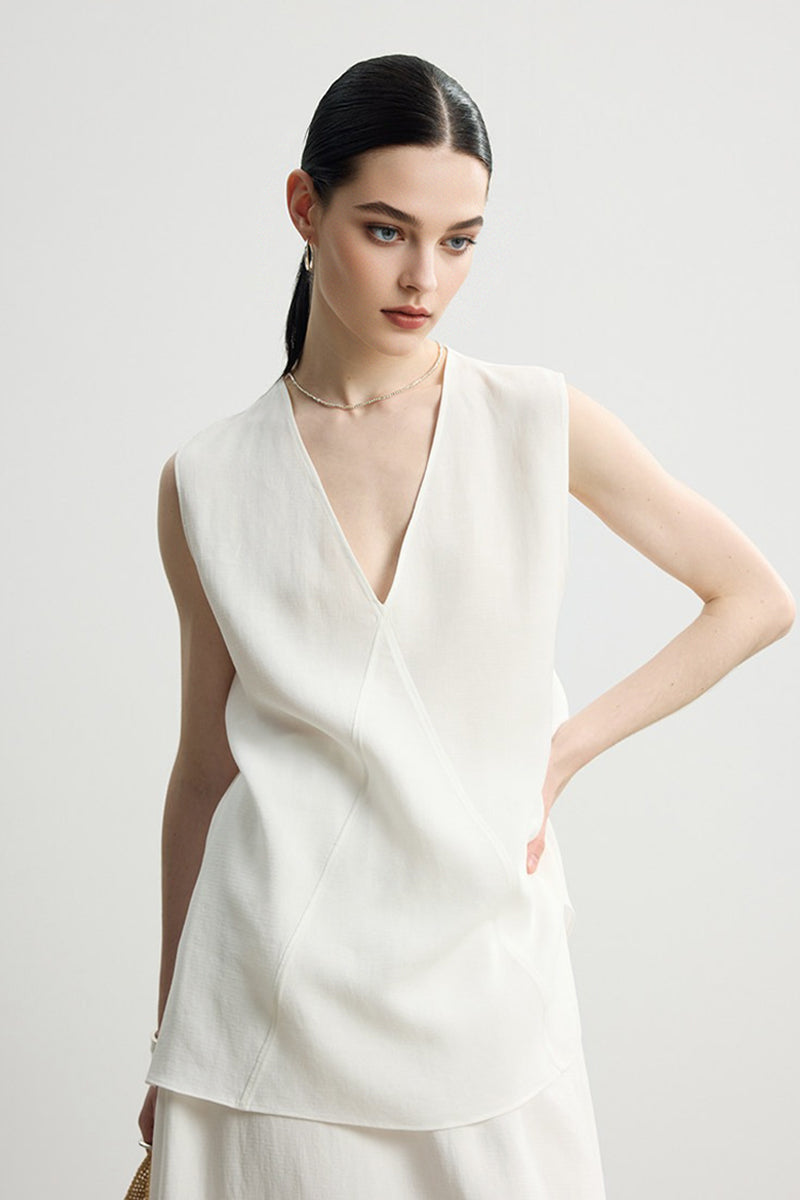 Sleeveless V Neck Tencel Linen Tank Top