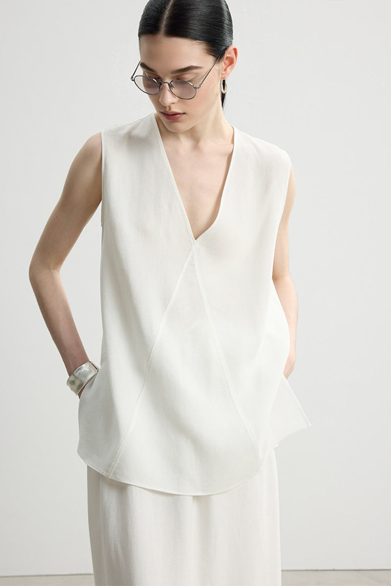 Sleeveless V Neck Tencel Linen Tank Top