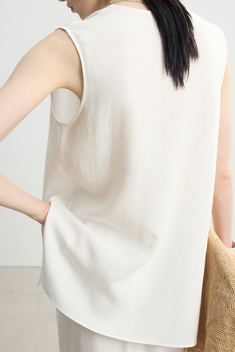 Sleeveless V Neck Tencel Linen Tank Top