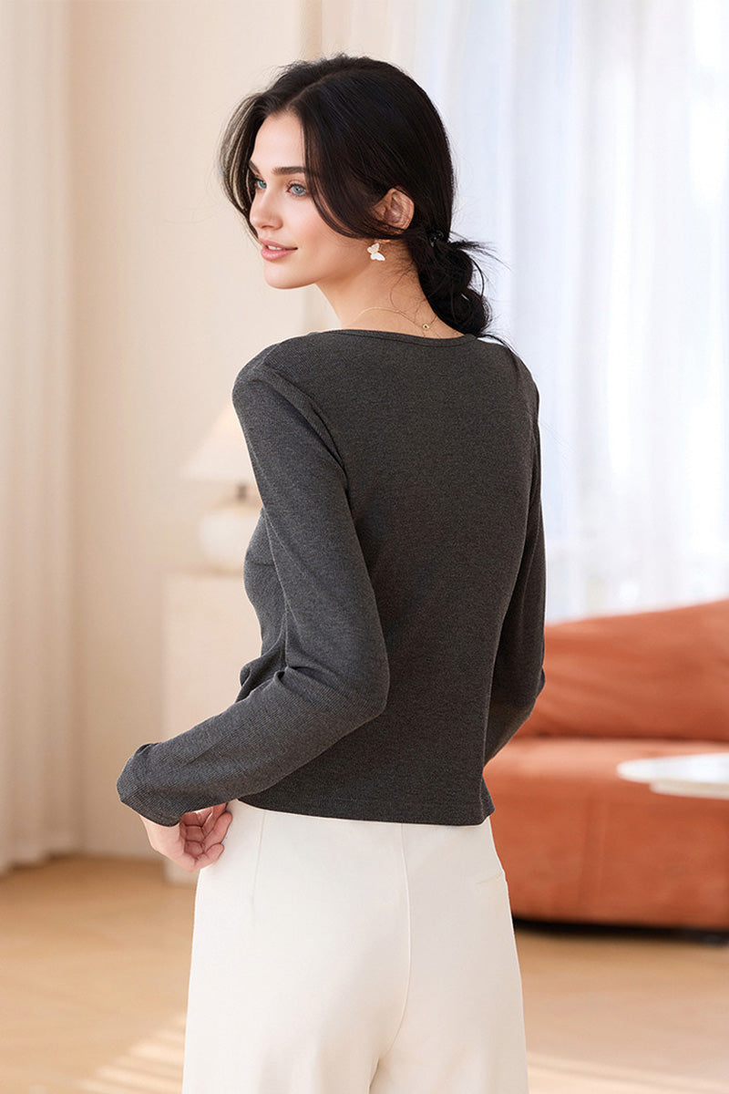 Slim Fit Long-Sleeve Button-Up Collared Shirt with Ruched Waist