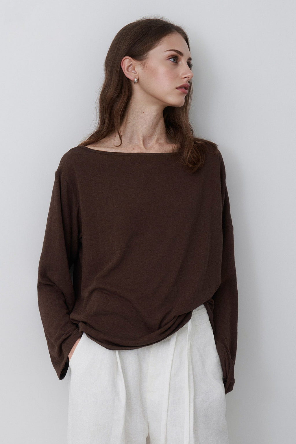 Slouchy Off Shoulder Brown Top