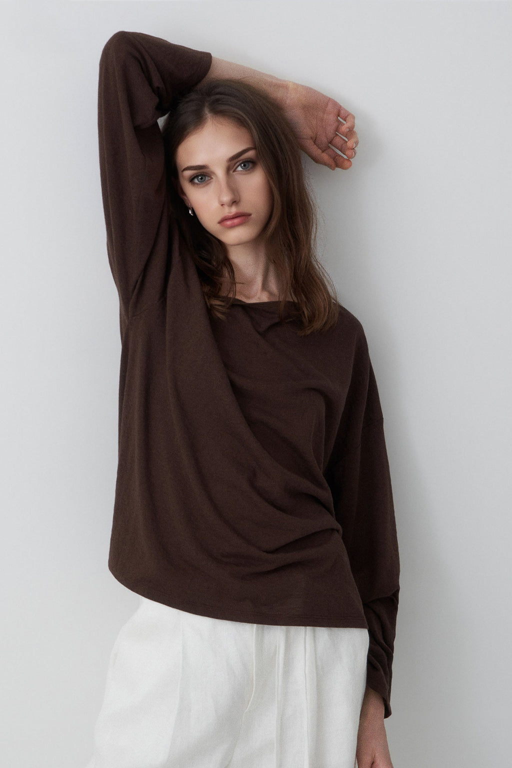 Slouchy Off Shoulder Brown Top