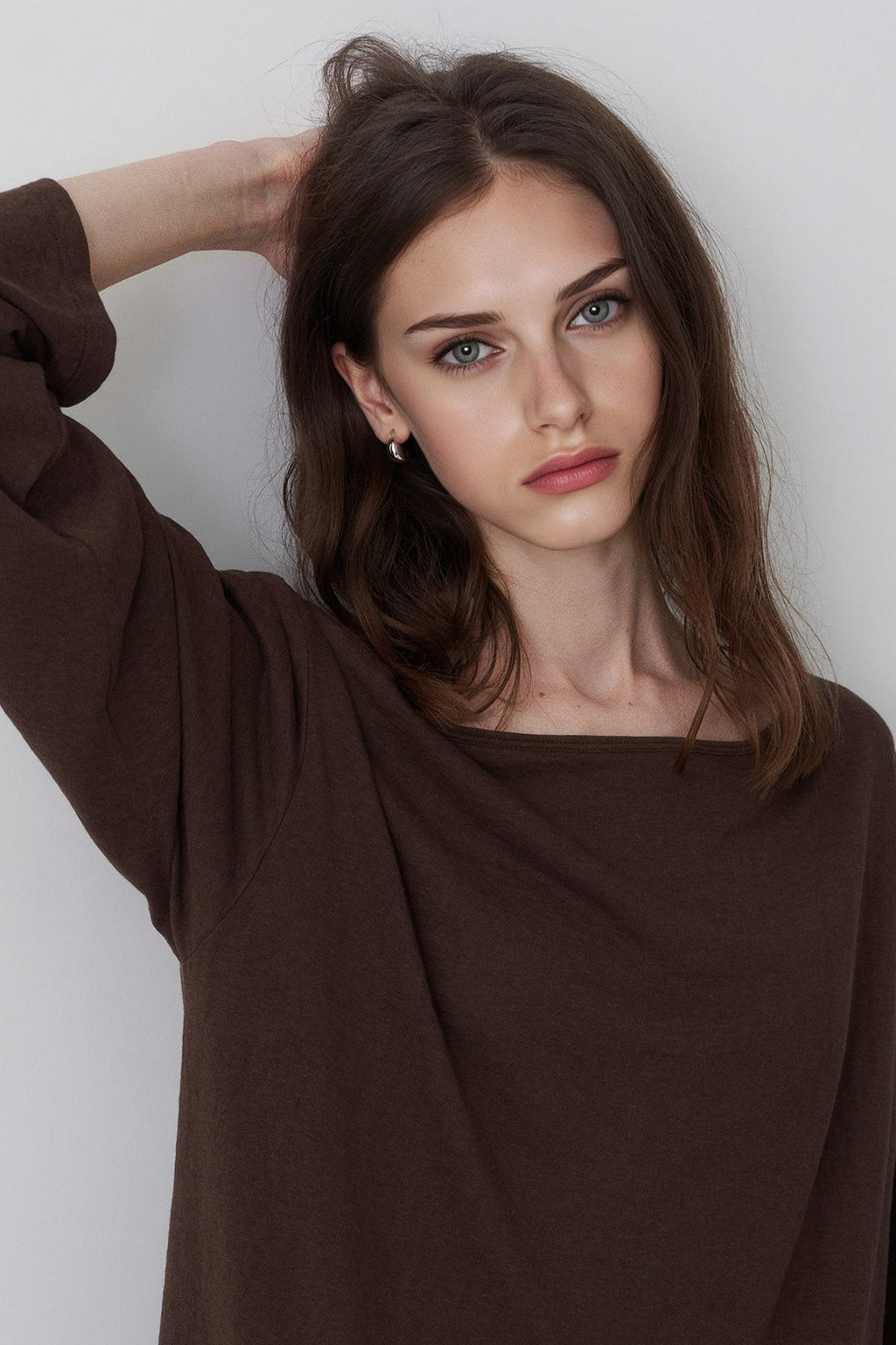 Slouchy Off Shoulder Brown Top