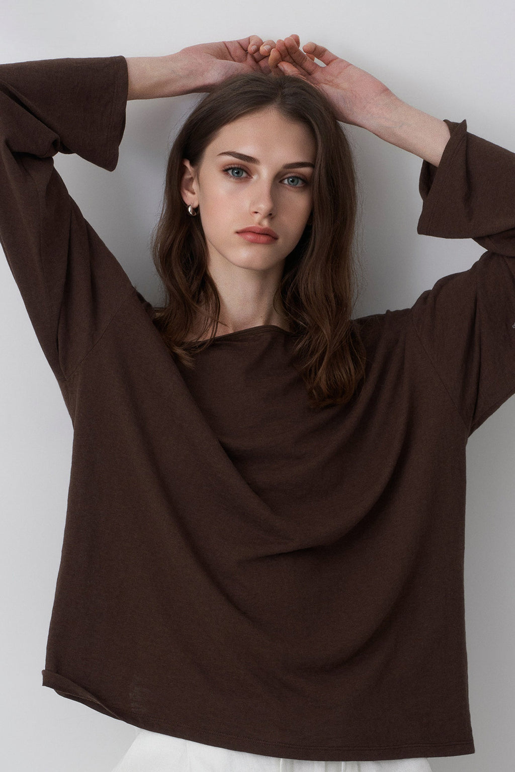 Slouchy Off Shoulder Brown Top
