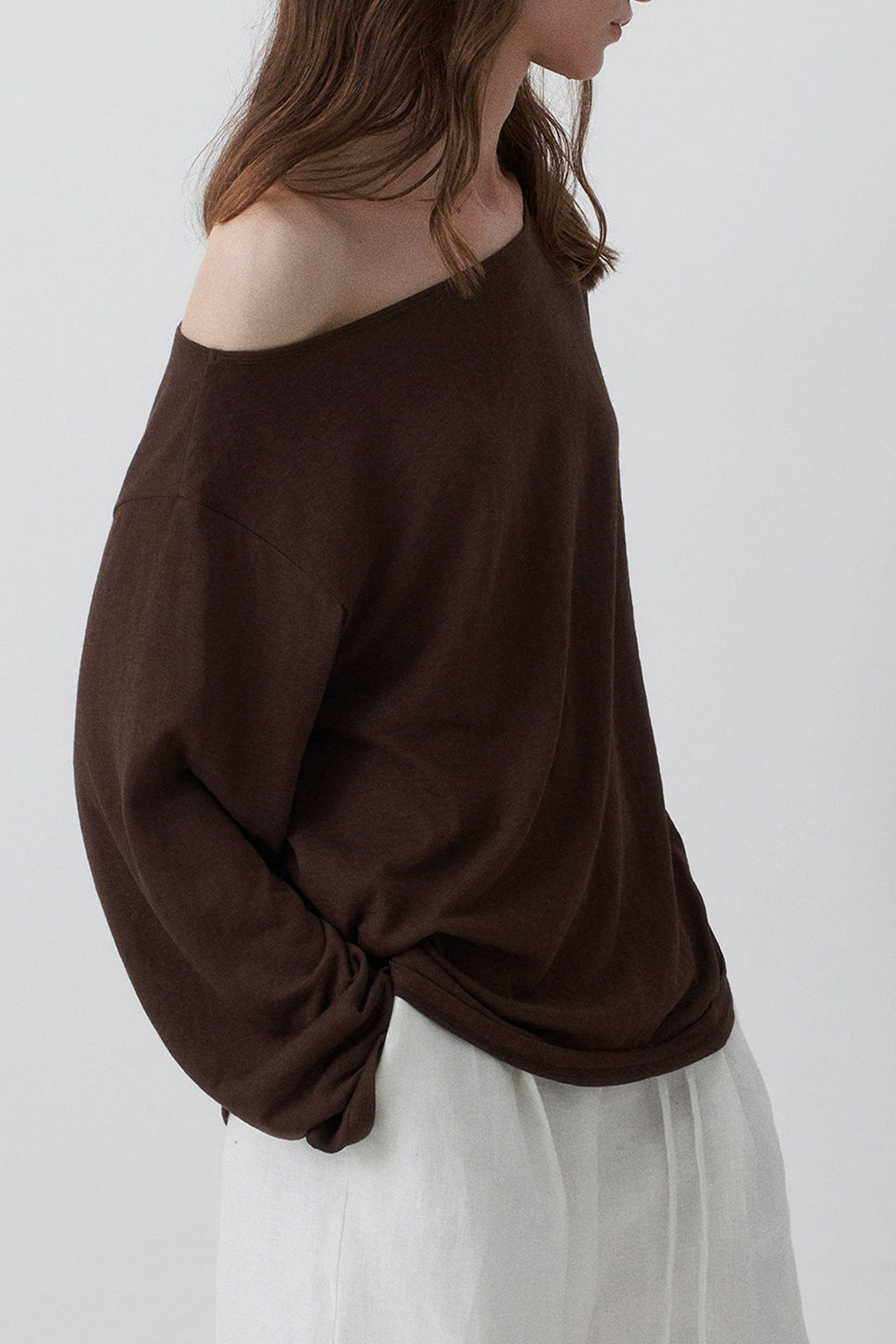Slouchy Off Shoulder Brown Top