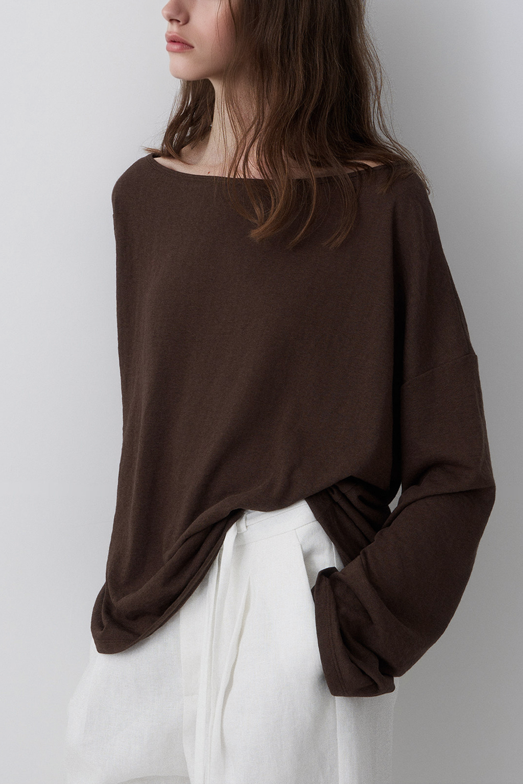 Slouchy Off Shoulder Brown Top