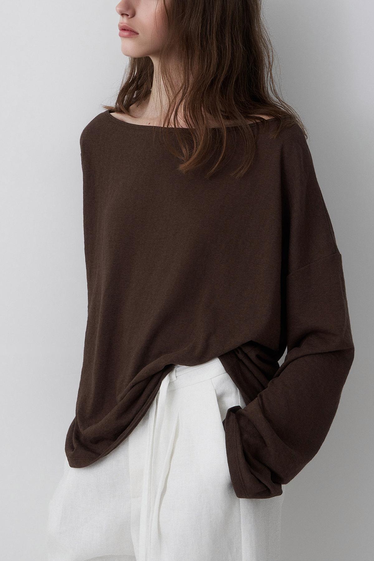 Slouchy Off Shoulder Brown Top