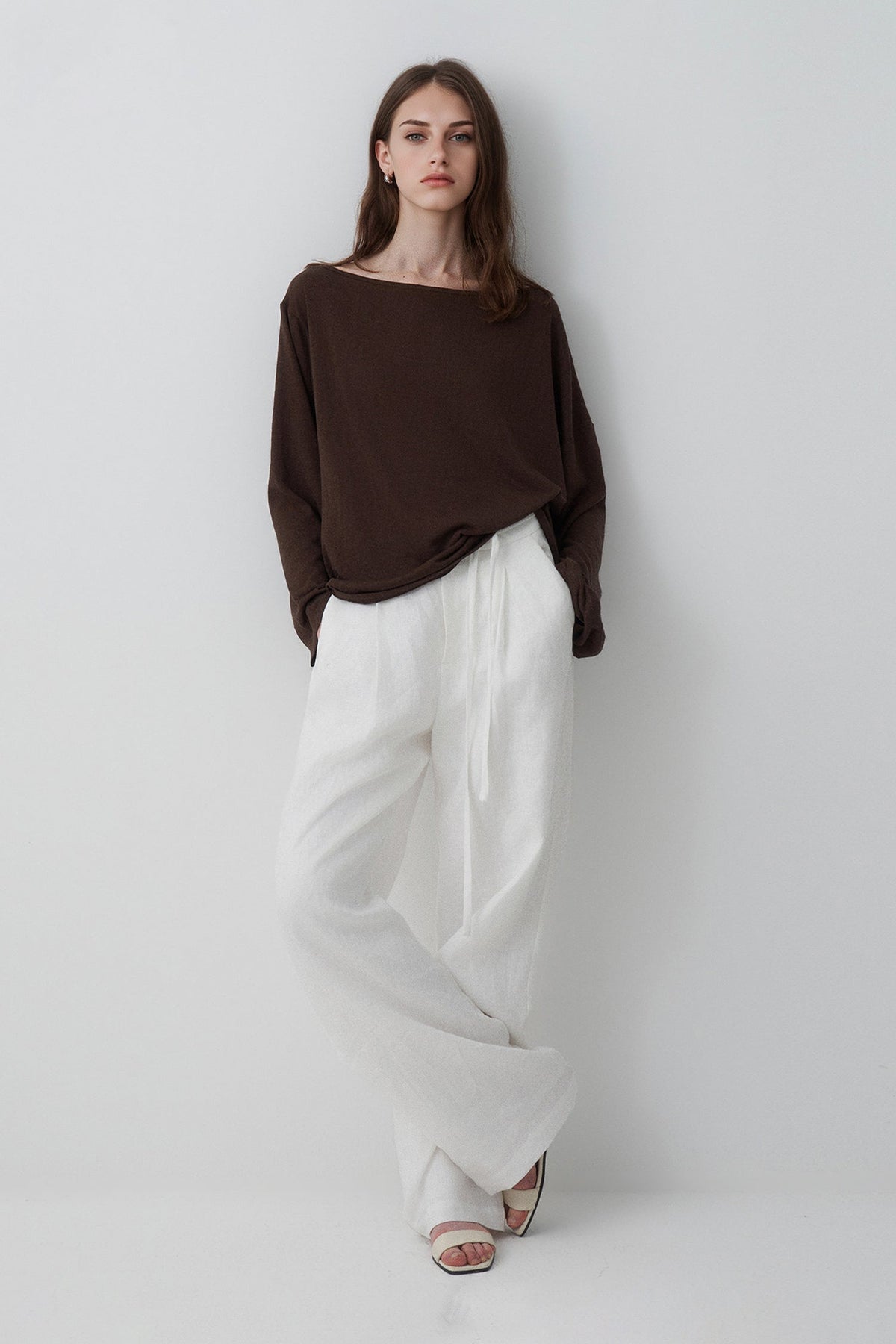 Slouchy Off Shoulder Brown Top
