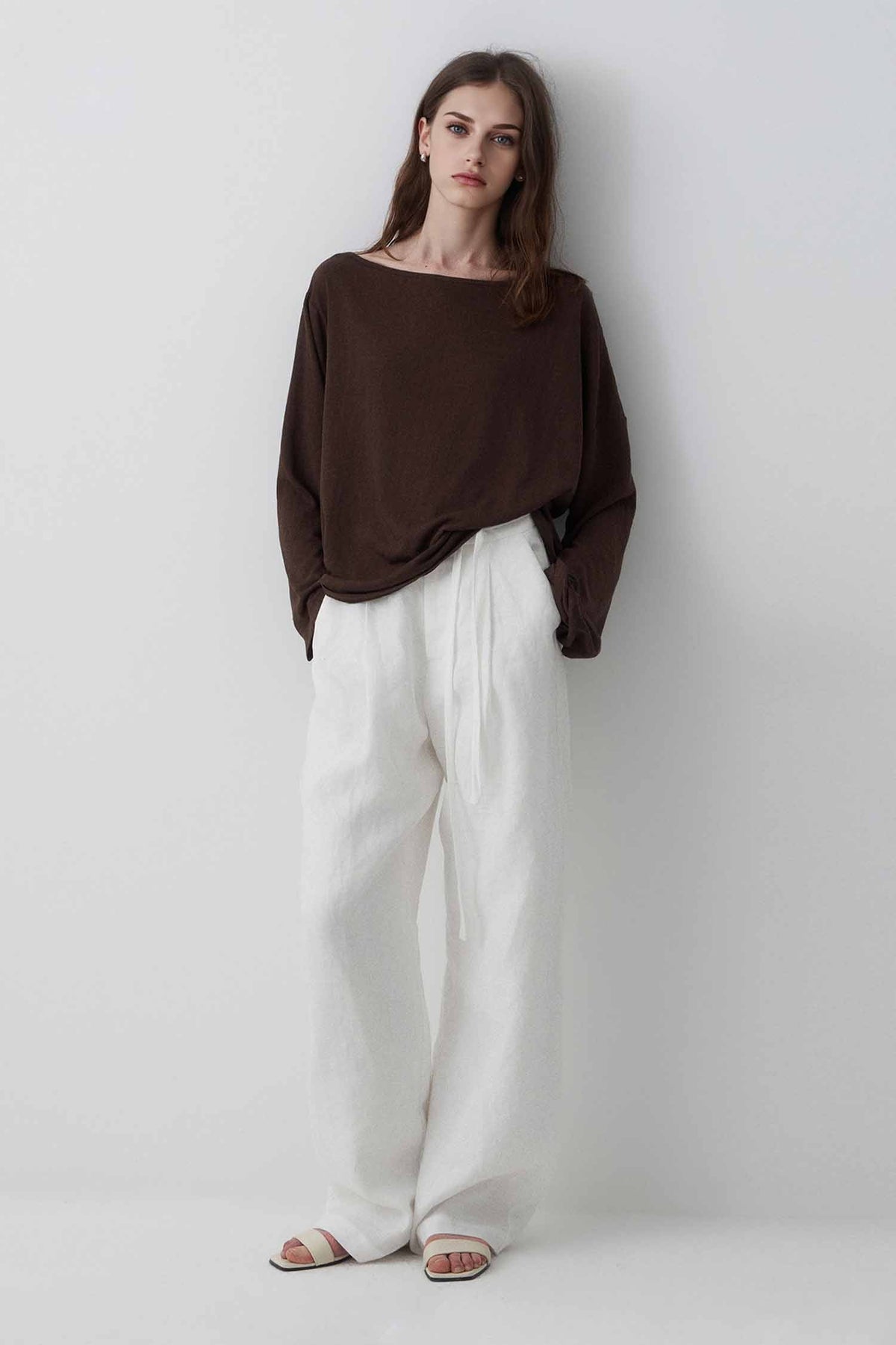 Slouchy Off Shoulder Brown Top