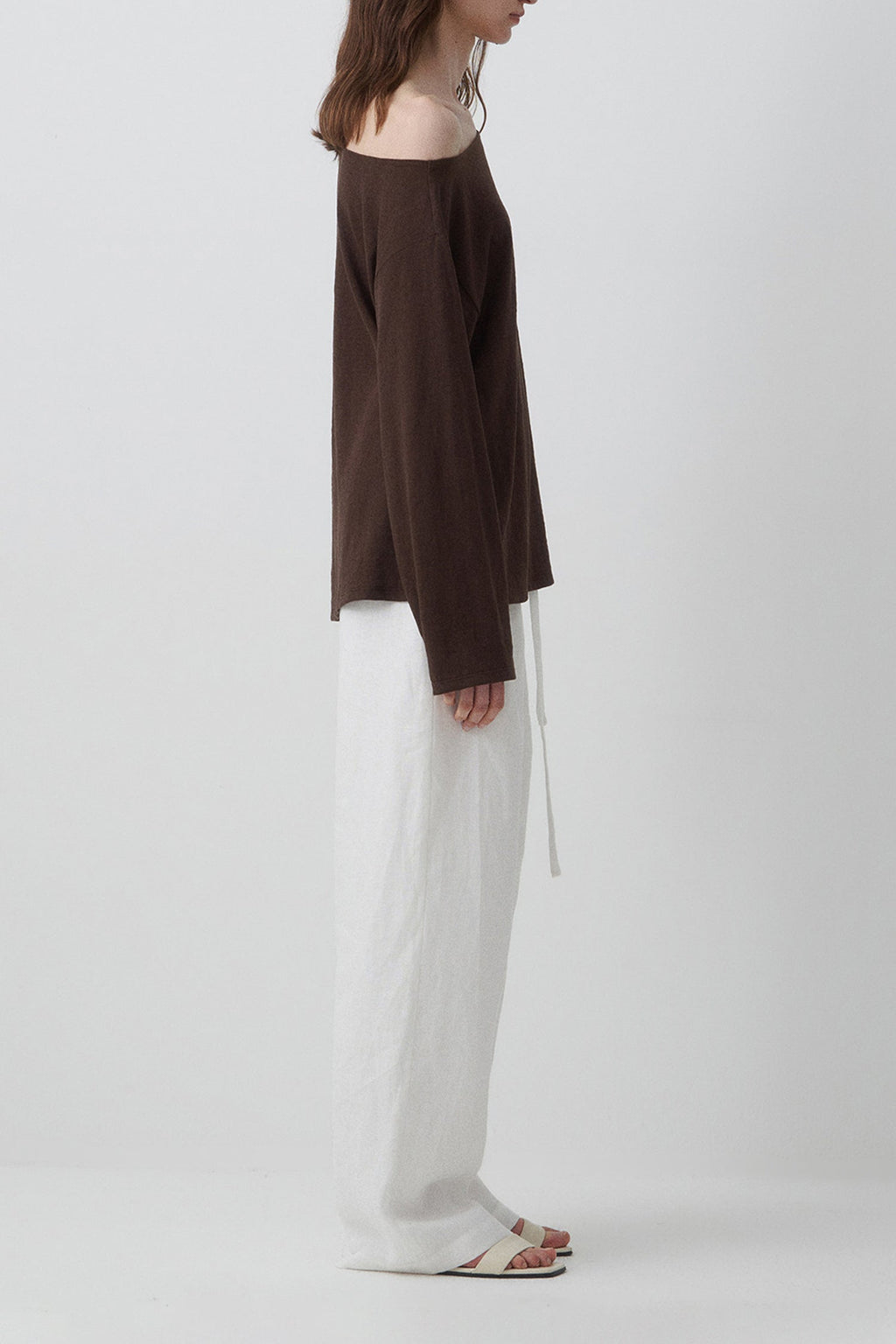 Slouchy Off Shoulder Brown Top