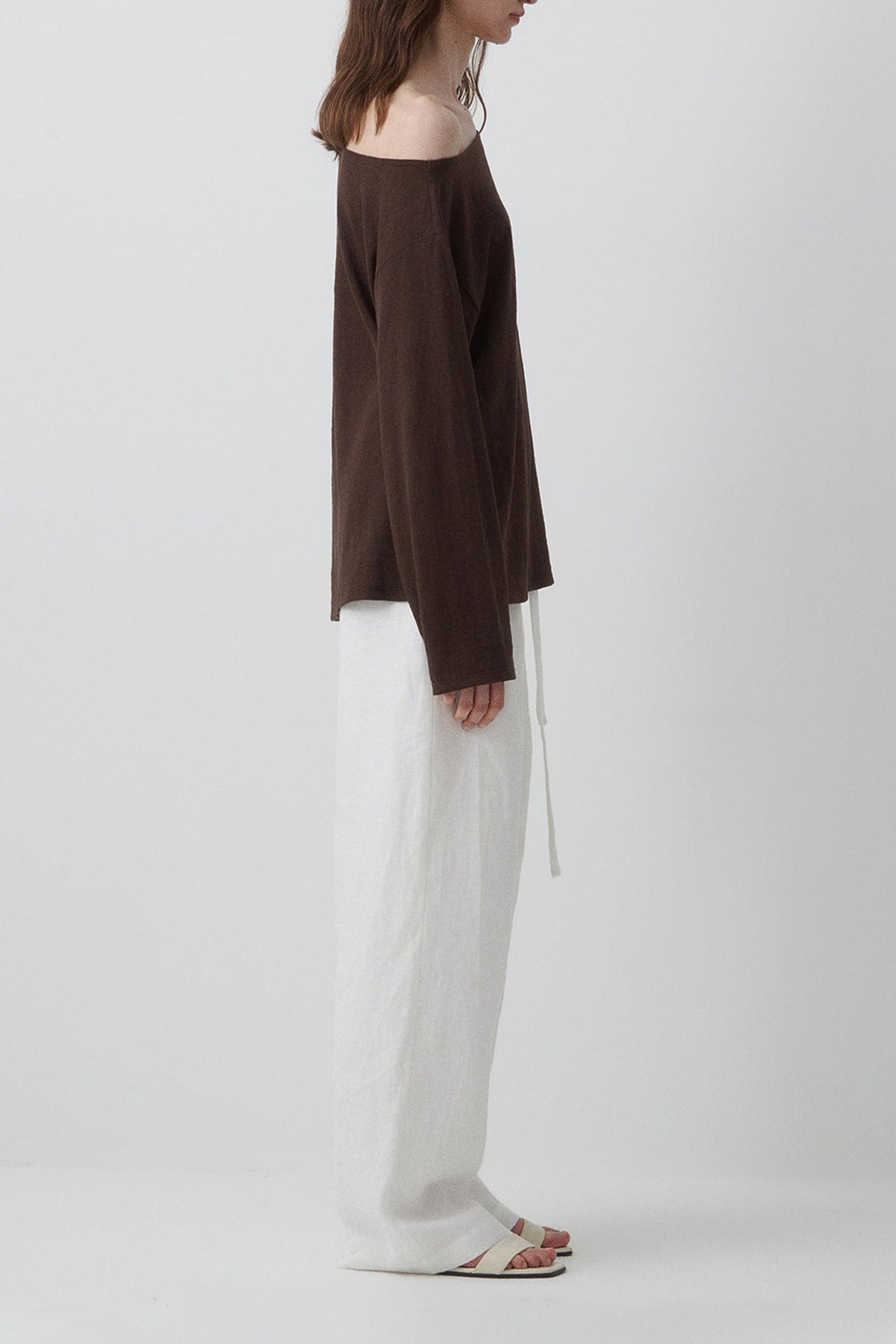 Slouchy Off Shoulder Brown Top